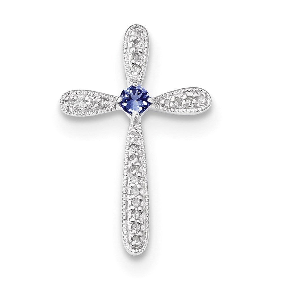 14k White Gold Diamond & Tanzanite Cross Pendant