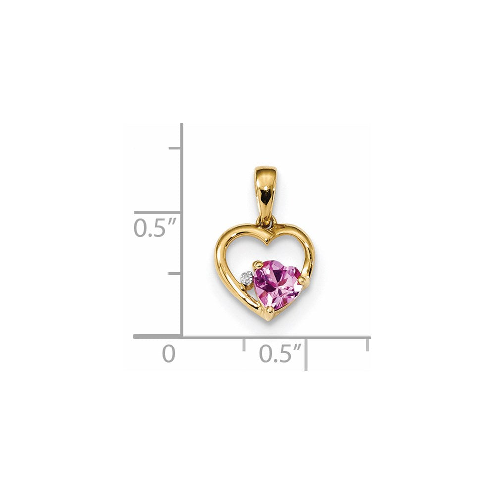 14K Yellow Gold w/ Created Pink Sapphire & Real Diamond Pendant