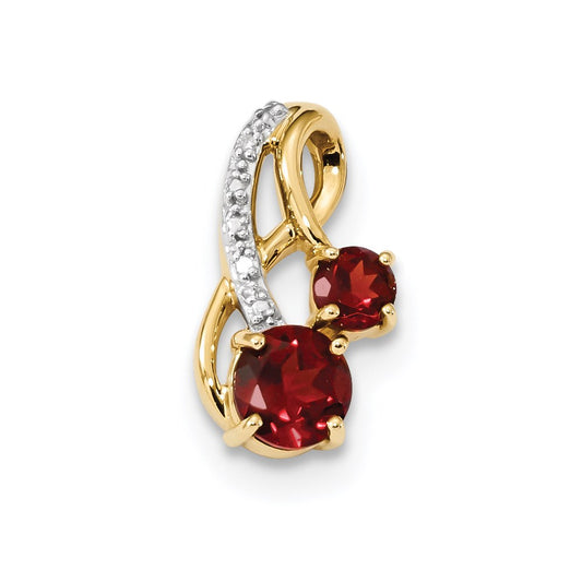 14K Yellow Gold w/ Mozambique Garnet & Real Diamond Polished Pendant