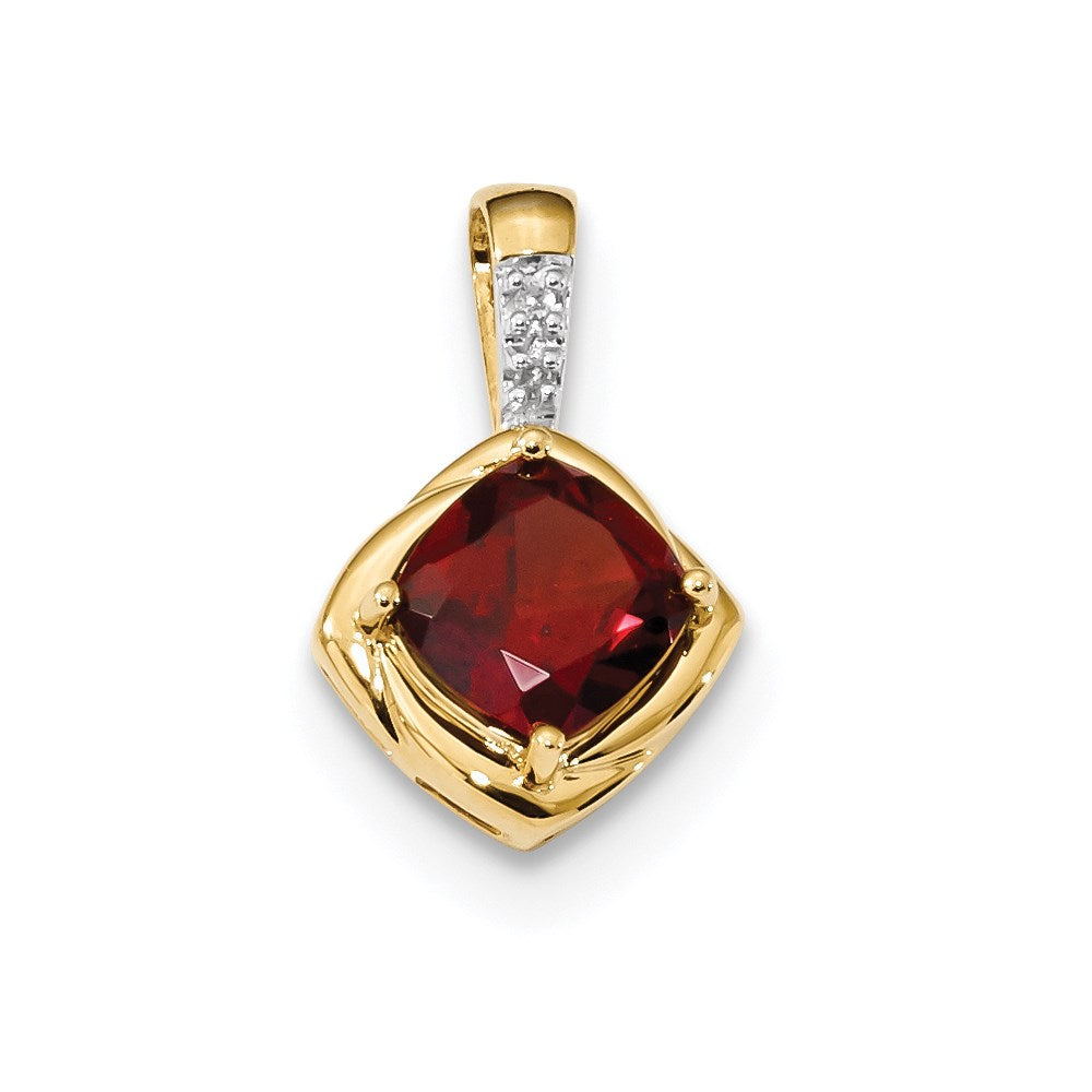 14K Yellow Gold w/ Mozambique Garnet & Real Diamond Polished Pendant