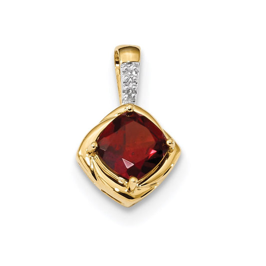 14K Yellow Gold w/ Mozambique Garnet & Real Diamond Polished Pendant