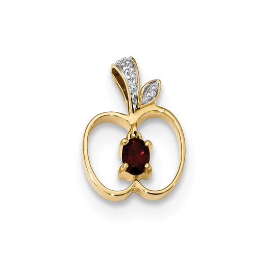 14K Yellow Gold w/ Mozambique Garnet & Real Diamond Apple Pendant