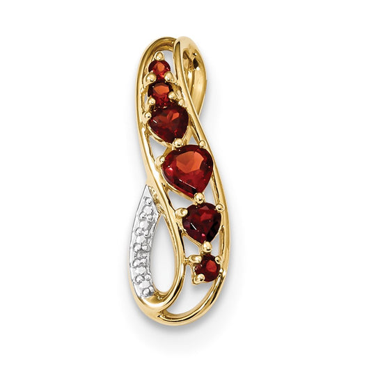 14K Yellow Gold w/ Mozambique Garnet & Real Diamond Polished Pendant