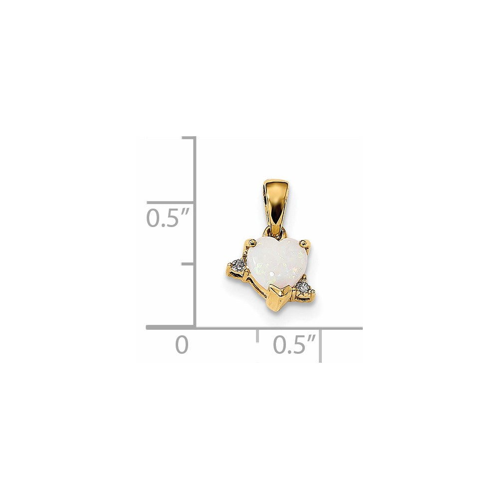 14K Yellow Gold w/ Real Diamond & Opal Polished Heart Pendant