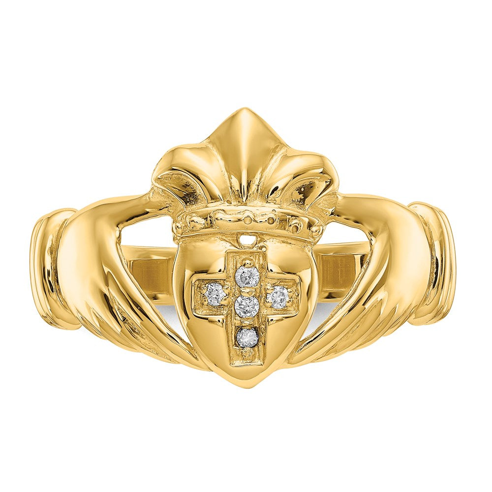 14K Yellow Gold AA Real Diamond claddagh ring