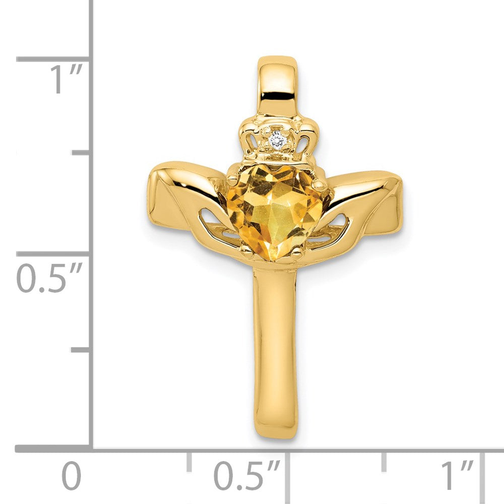 14k 6mm Claddagh Citrine AAA Diamond Cross Pendant