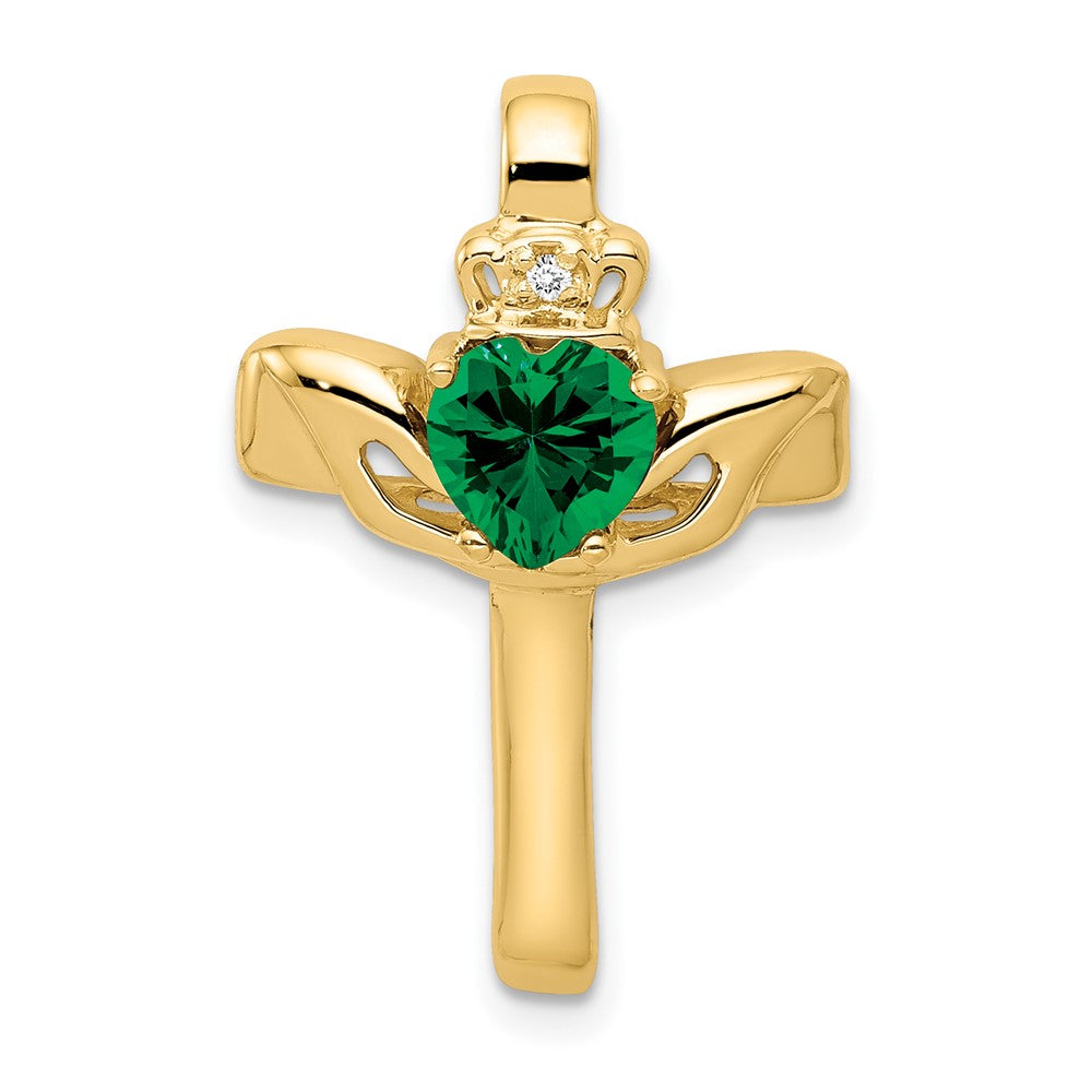 14k 6mm Claddagh Mount St. Helens Natural Diamond Cross Pendant