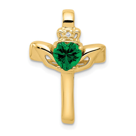 14k 6mm Claddagh Mount St. Helens AA Diamond Cross Pendant