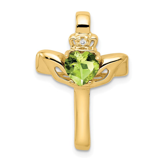 14k 6mm Claddagh Peridot VS Diamond Cross Pendant