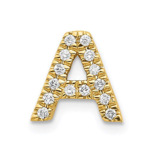 14K Yellow Gold Real Diamond Initial A Charm