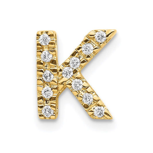 14K Yellow Gold Real Diamond Initial K Charm