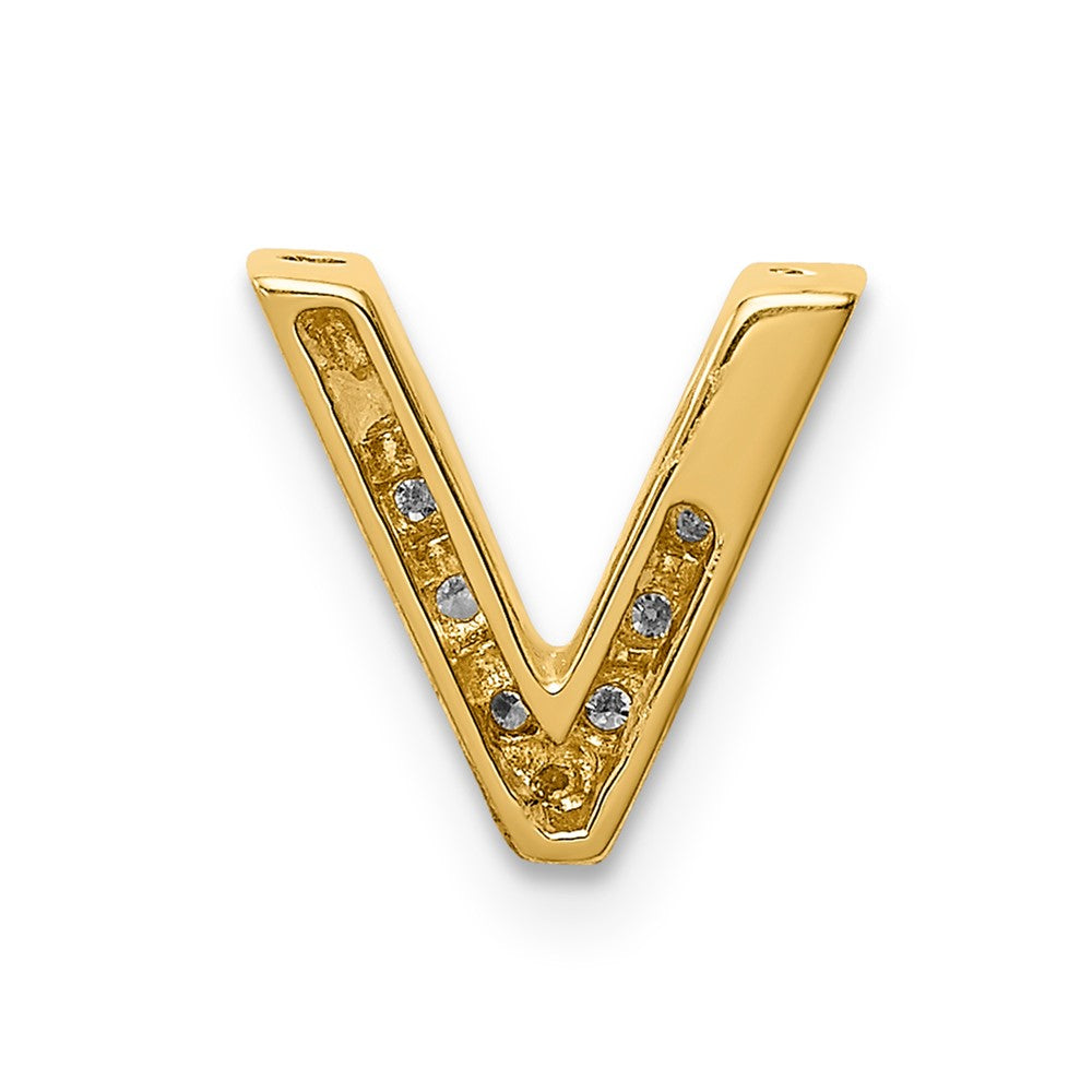 14K Yellow Gold Real Diamond Initial V Charm