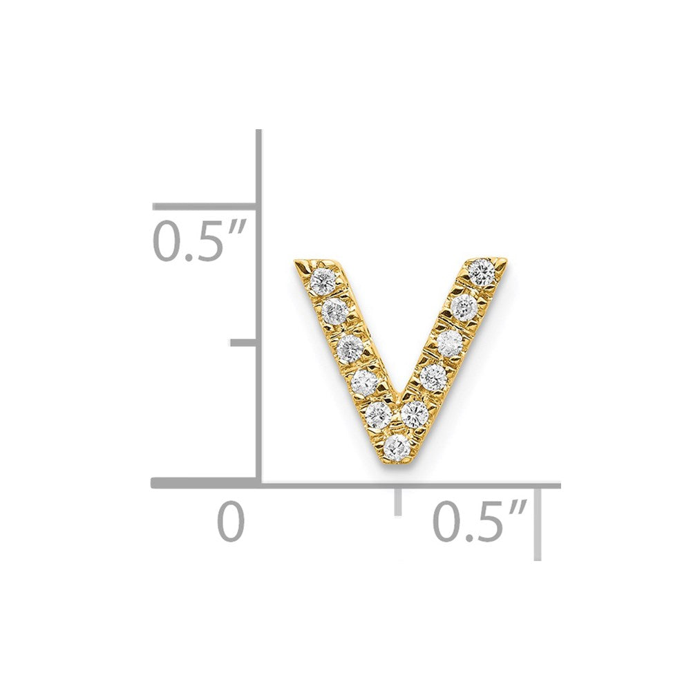 14K Yellow Gold Real Diamond Initial V Charm