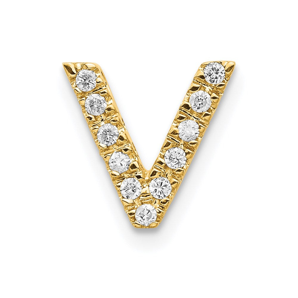 14K Yellow Gold Real Diamond Initial V Charm