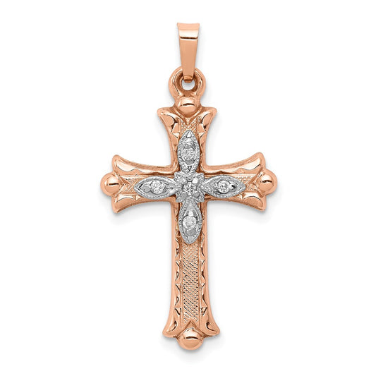 14k Two tone Diamond Cross Pendant