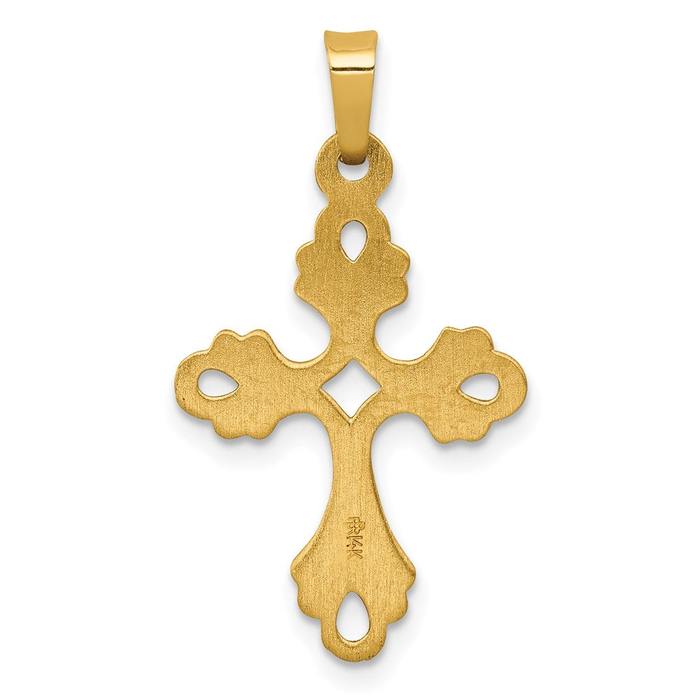 14k Yellow Gold Polished Fleur De Lis Cross Pendant