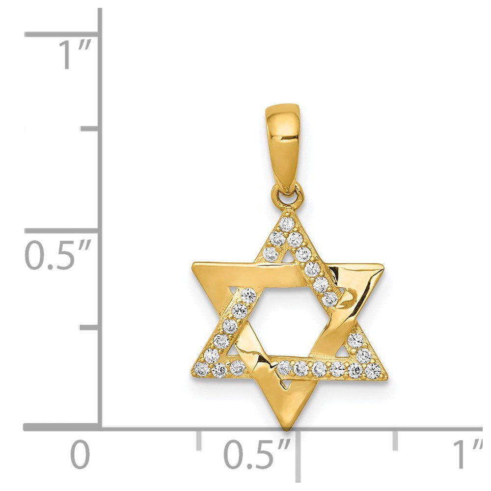 14k Yellow Gold Polished CZ Star of David Pendant