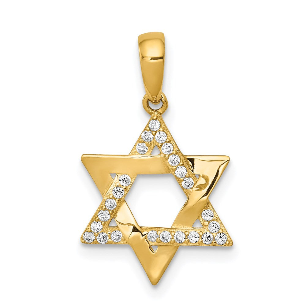 14k Yellow Gold Polished CZ Star of David Pendant