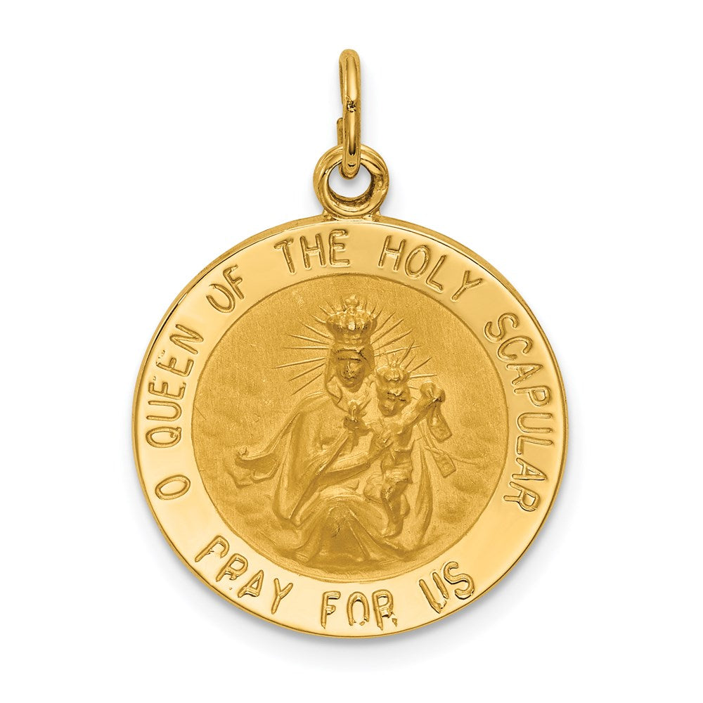 14k Yellow Gold Solid Small Queen Of Holy Scapular Reversible Medal