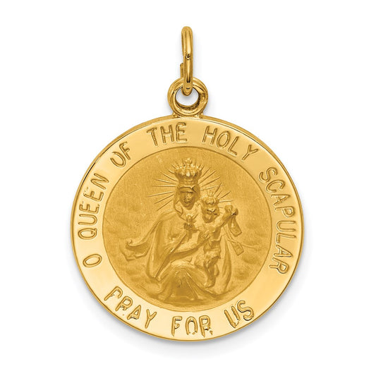 14k Yellow Gold Solid Small Queen Of Holy Scapular Reversible Medal