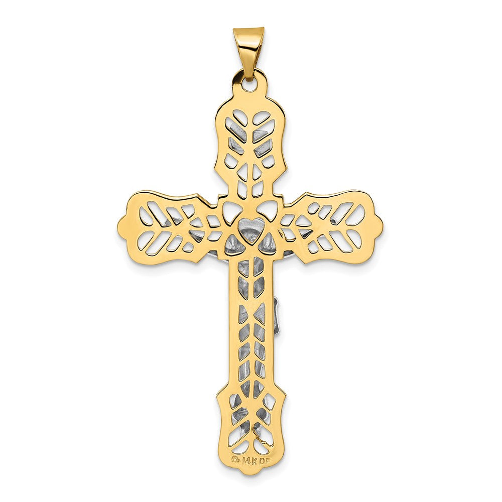 14k Two-tone Gold Solid INRI Filigree Crucifix Pendant