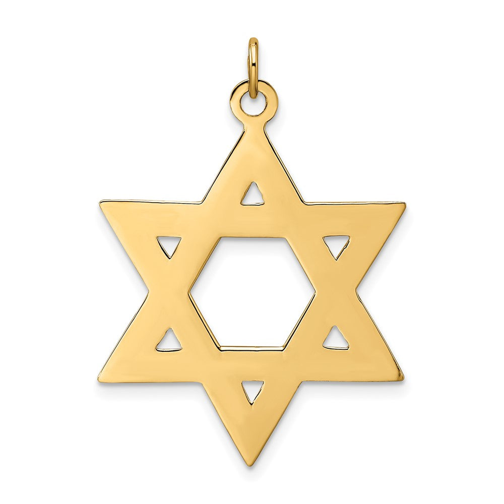 14k Yellow Gold Polished and Textured Solid Star of David Pendant