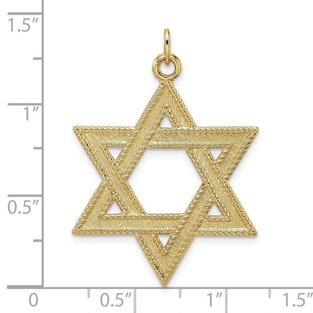 14k Yellow Gold Polished and Textured Solid Star of David Pendant