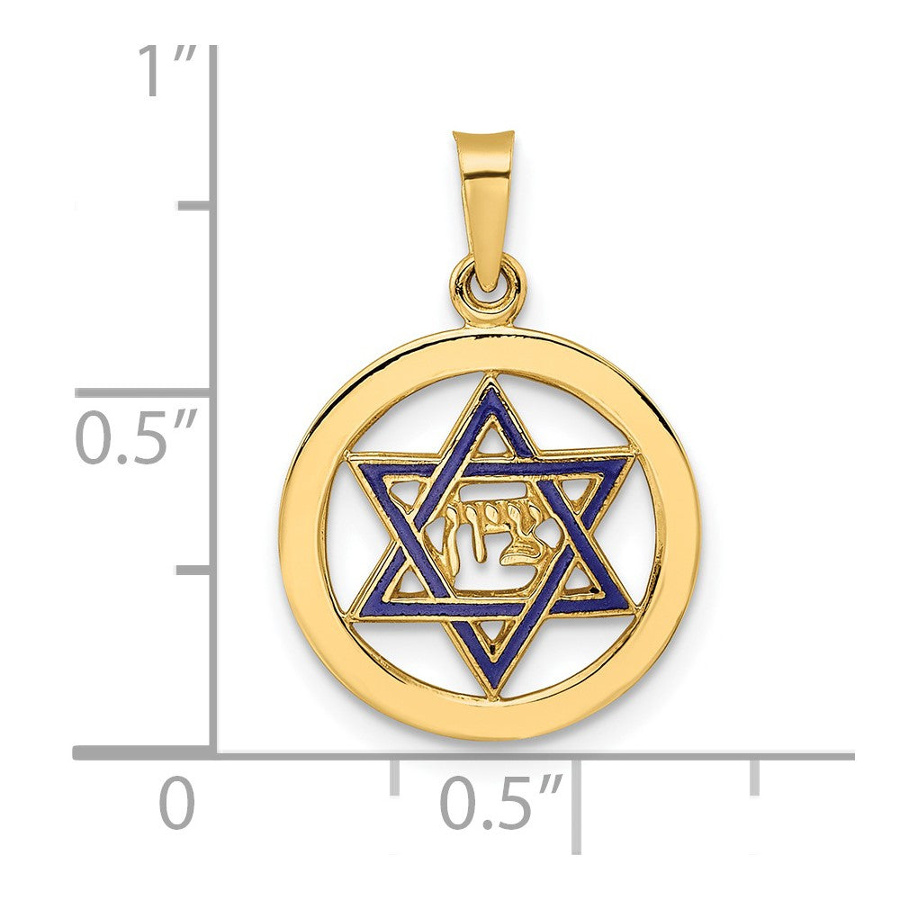 14k Yellow Gold Polished and Enameled Solid Star of David Pendant