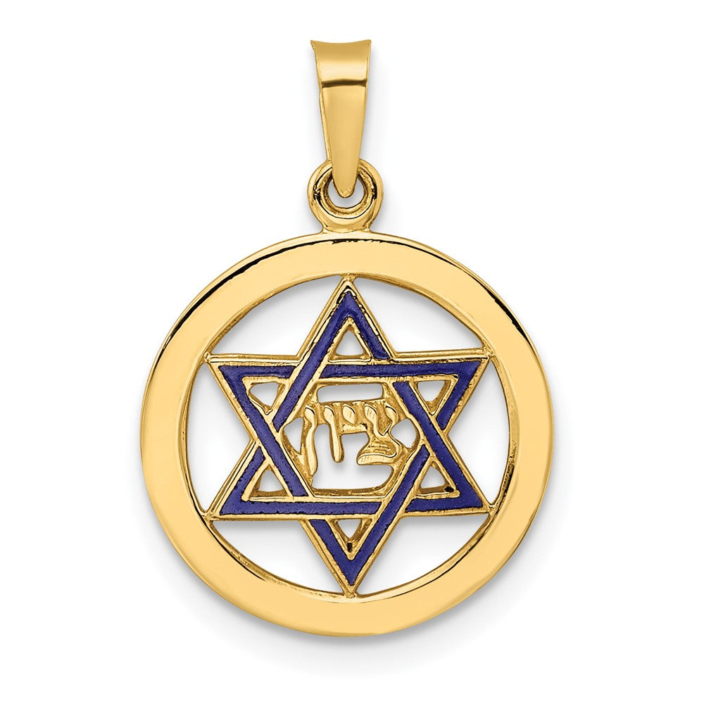 14k Yellow Gold Polished and Enameled Solid Star of David Pendant