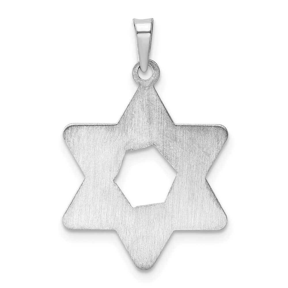 14k White Gold Polished and Textured Solid Star of David Pendant