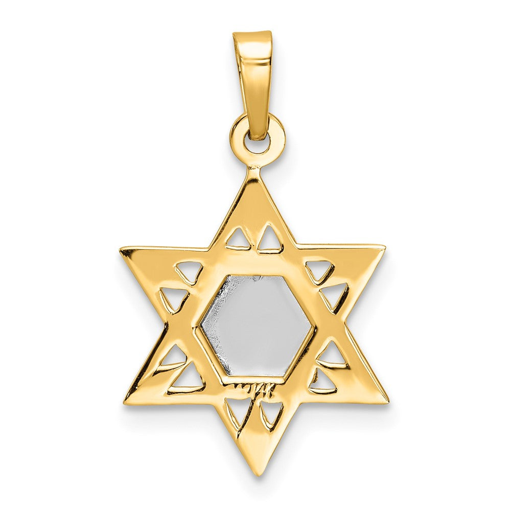 14k Two-tone Gold Polished Solid Star and Torah Pendant