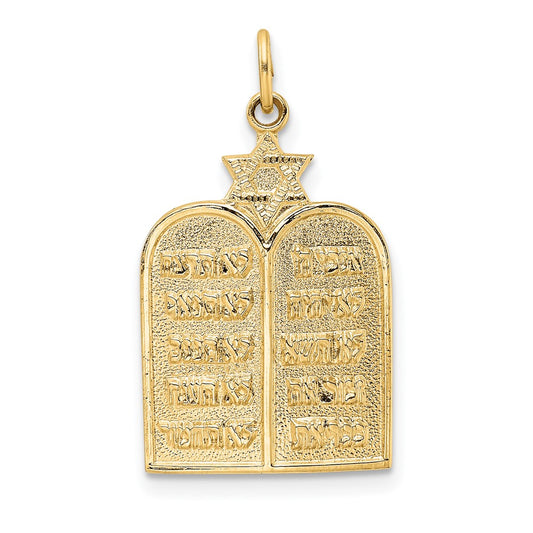 14k Yellow Gold Polished Solid Ten Commandments and Star Pendant