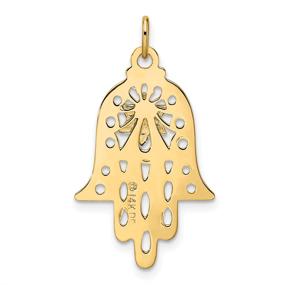 14k Two-tone Gold Polished Filigree Solid Hamsa and Star Pendant