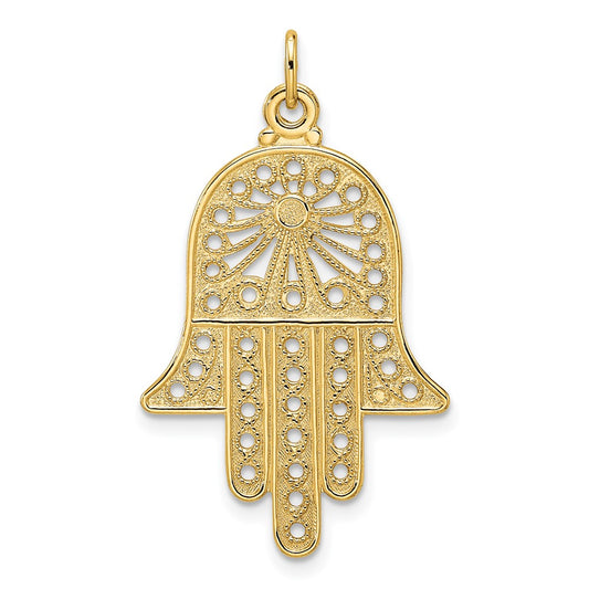 14k Yellow Gold Polished Solid Filigree Hamsa Pendant