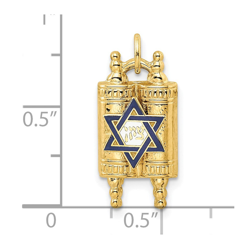 14k Yellow Gold Polished Solid Torah and Enameled Star of David Pendant