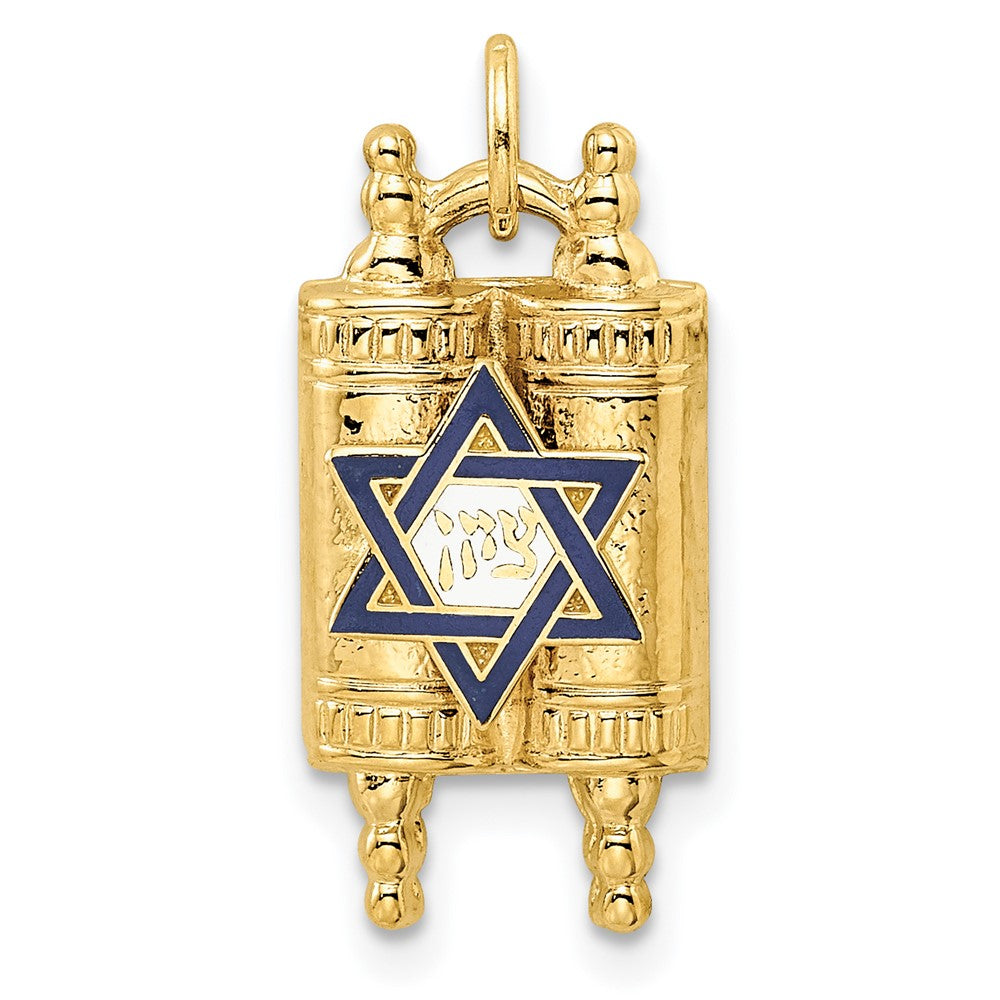 14k Yellow Gold Polished Solid Torah and Enameled Star of David Pendant