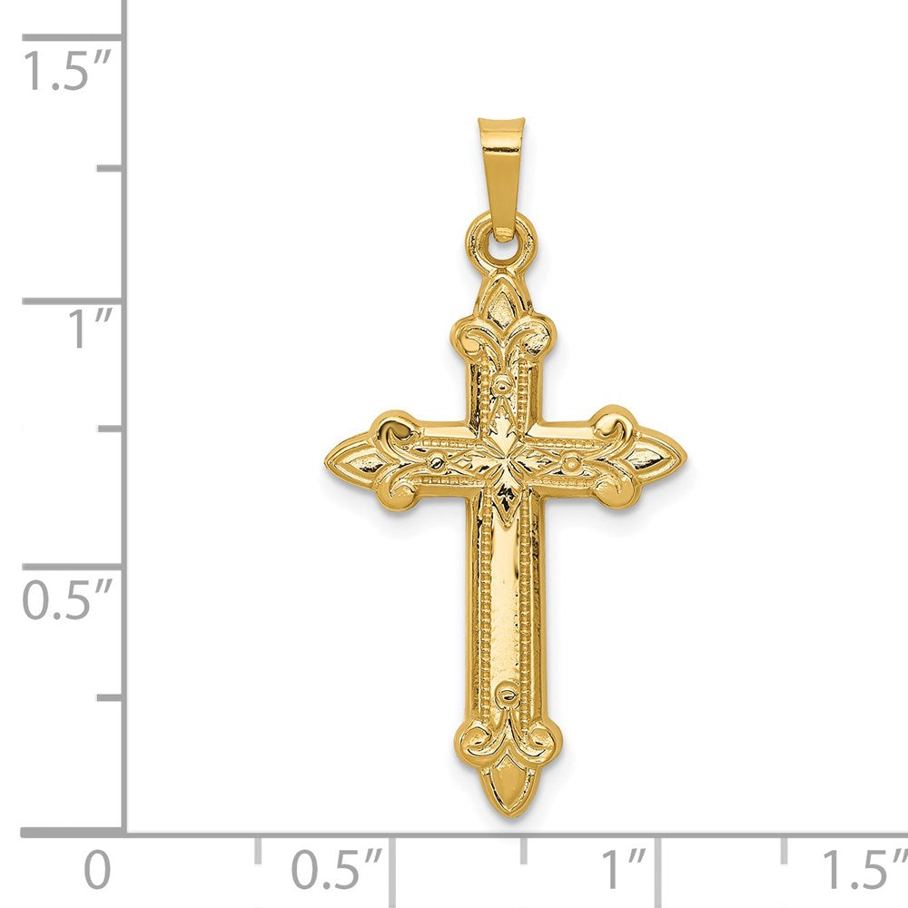 14k Yellow Gold Fleur De Lis Cross Pendant