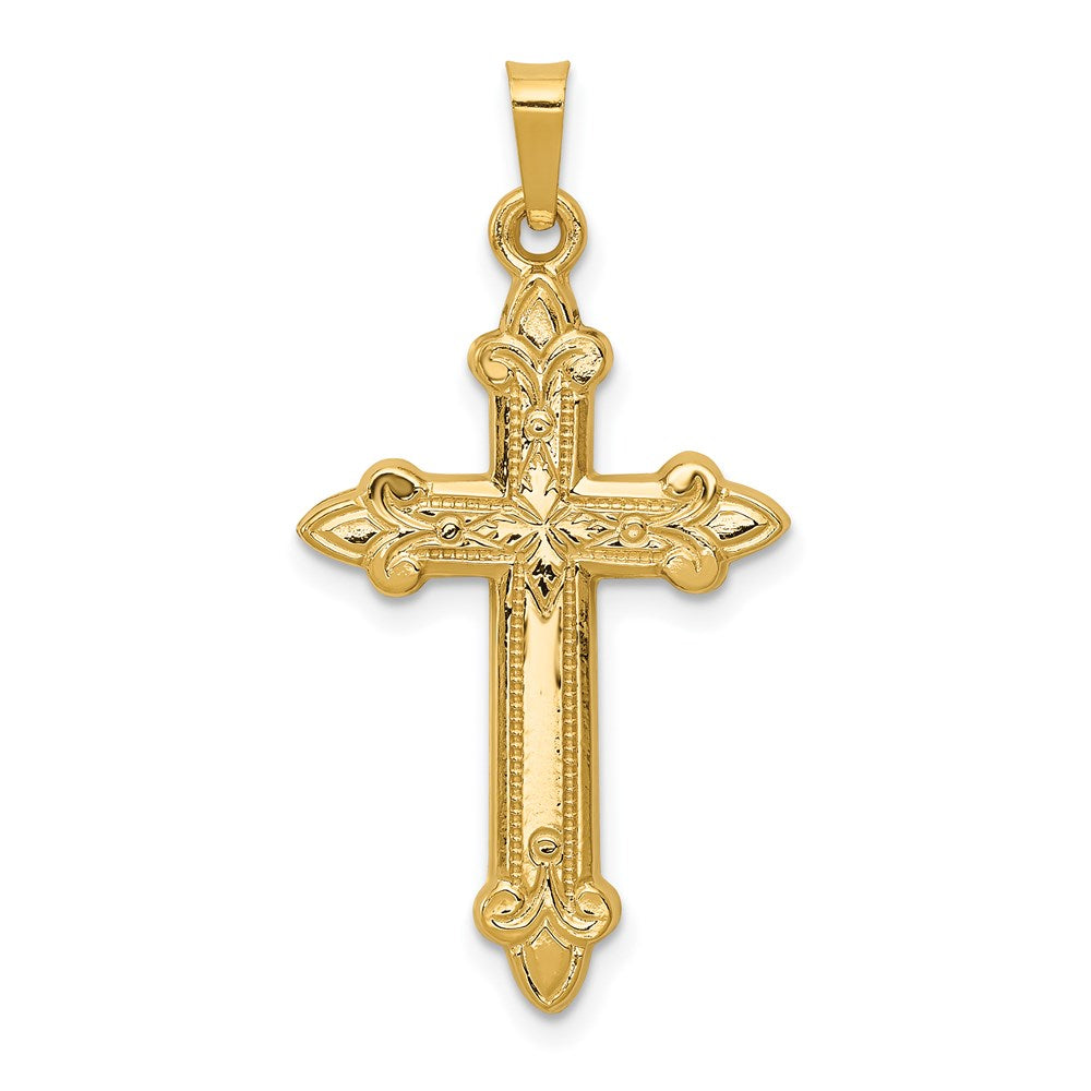 14k Yellow Gold Fleur De Lis Cross Pendant