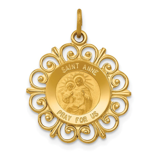 14k Yellow Gold Saint Anne Medal Charm