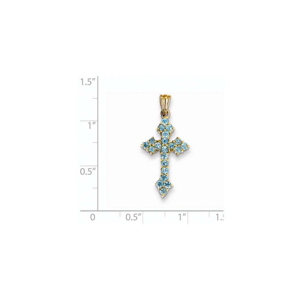 14k Yellow Gold Blue Topaz Cross Pendant