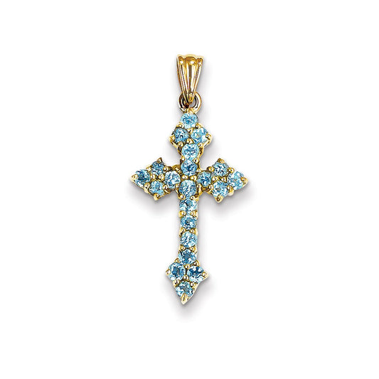 14k Yellow Gold Blue Topaz Cross Pendant