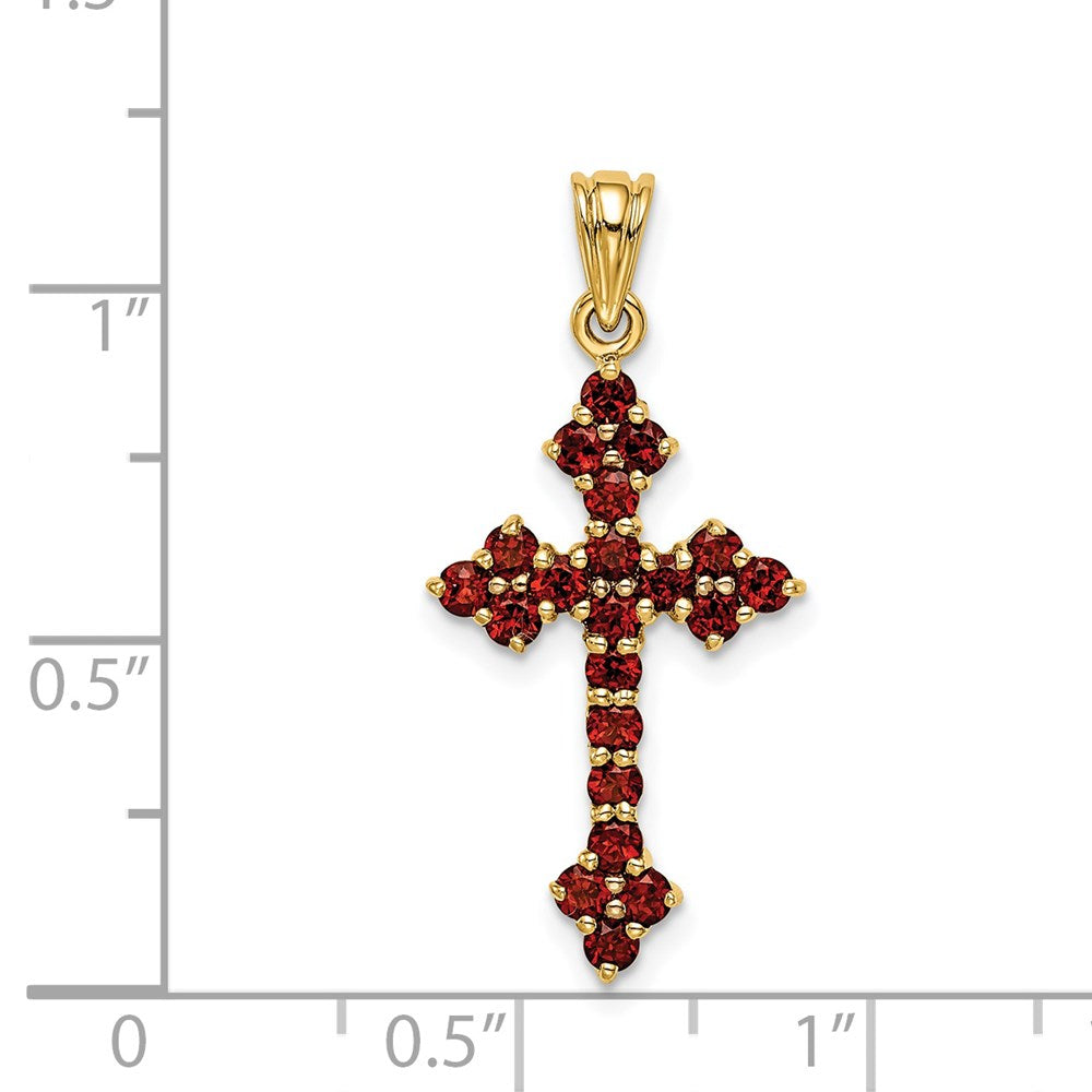 14k Yellow Gold Garnet Cross Pendant