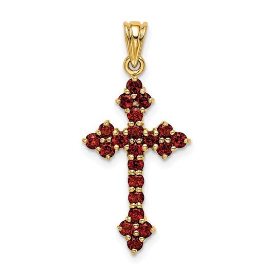 14k Yellow Gold Garnet Cross Pendant