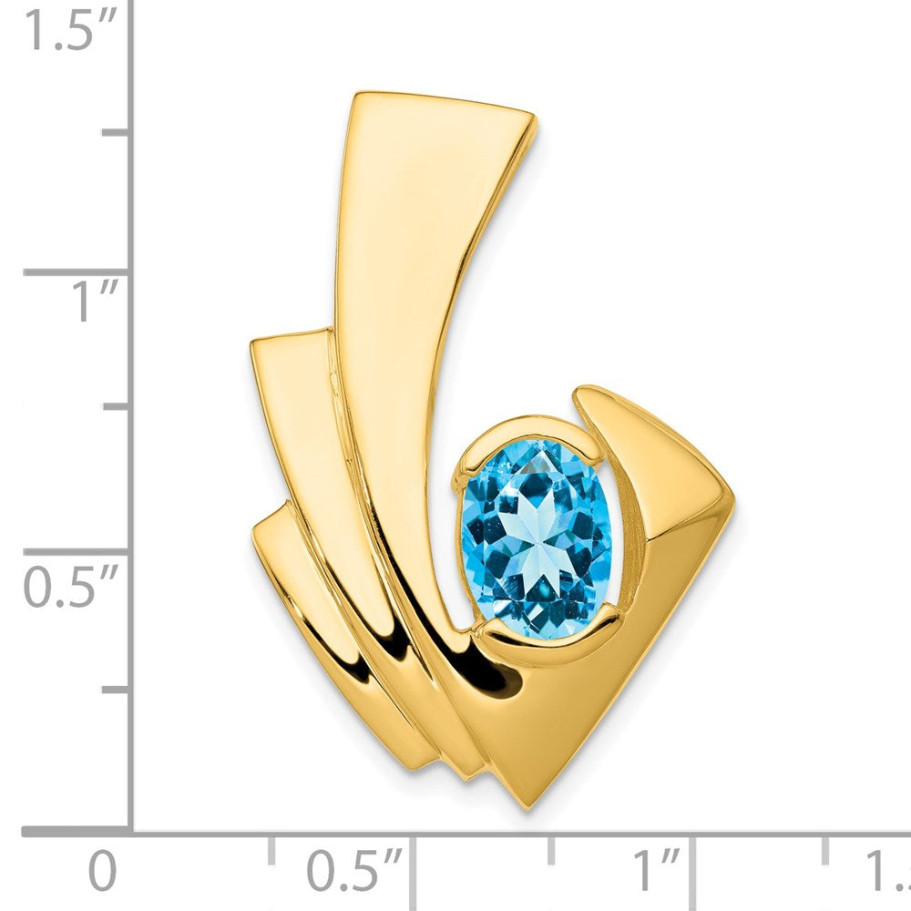 14k Yellow Gold 9x7mm Oval Blue Topaz Slide