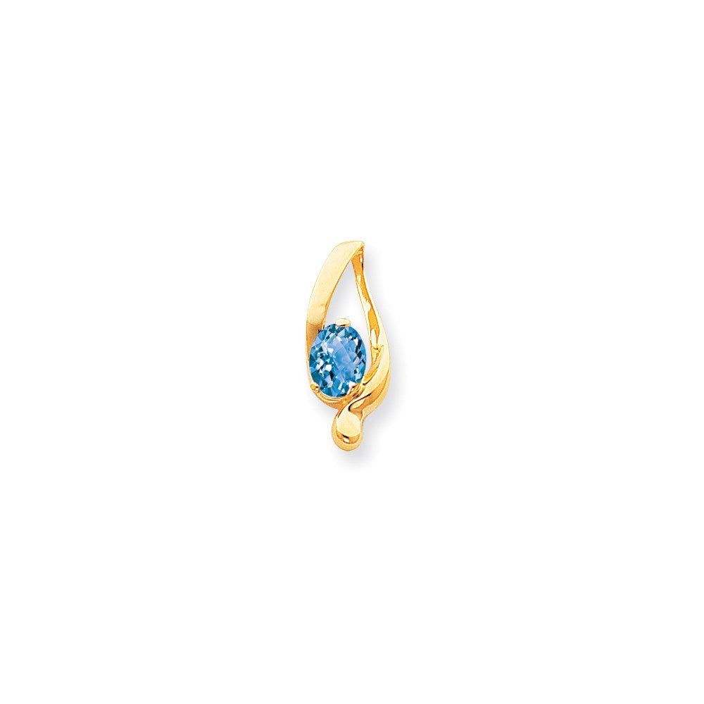 14k Yellow Gold 8x6mm Oval Blue Topaz Checker slide