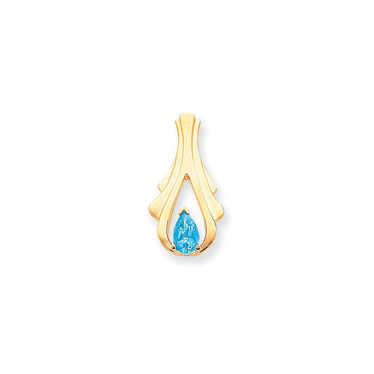 14k Yellow Gold 8x5mm Pear Blue Topaz slide