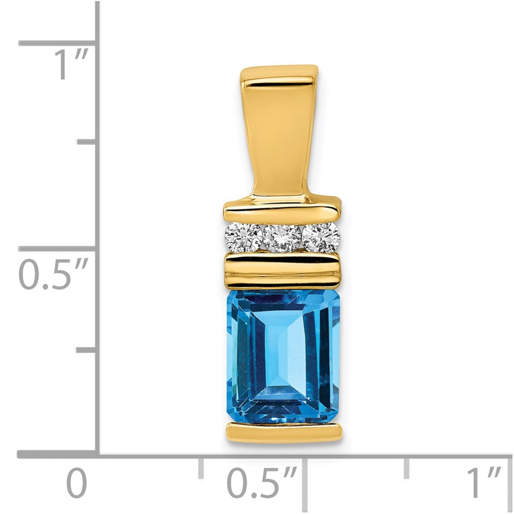 14k Yellow Gold 8x6mm Emerald Cut Blue Topaz VS Diamond Slide