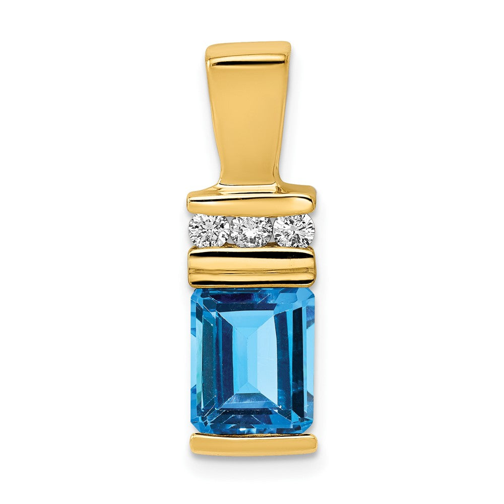 14k Yellow Gold 8x6mm Emerald Cut Blue Topaz VS Diamond Slide