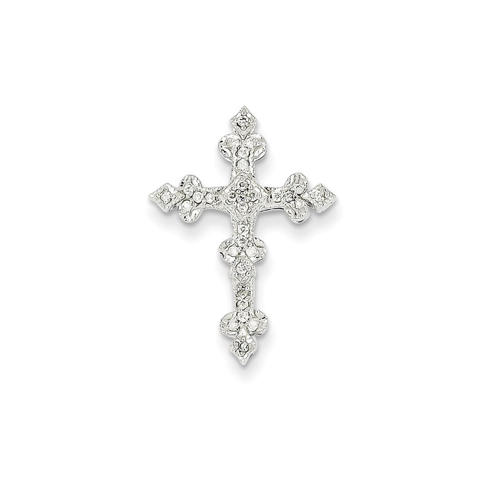 14k White Gold Diamond Filigree Cross Pendant