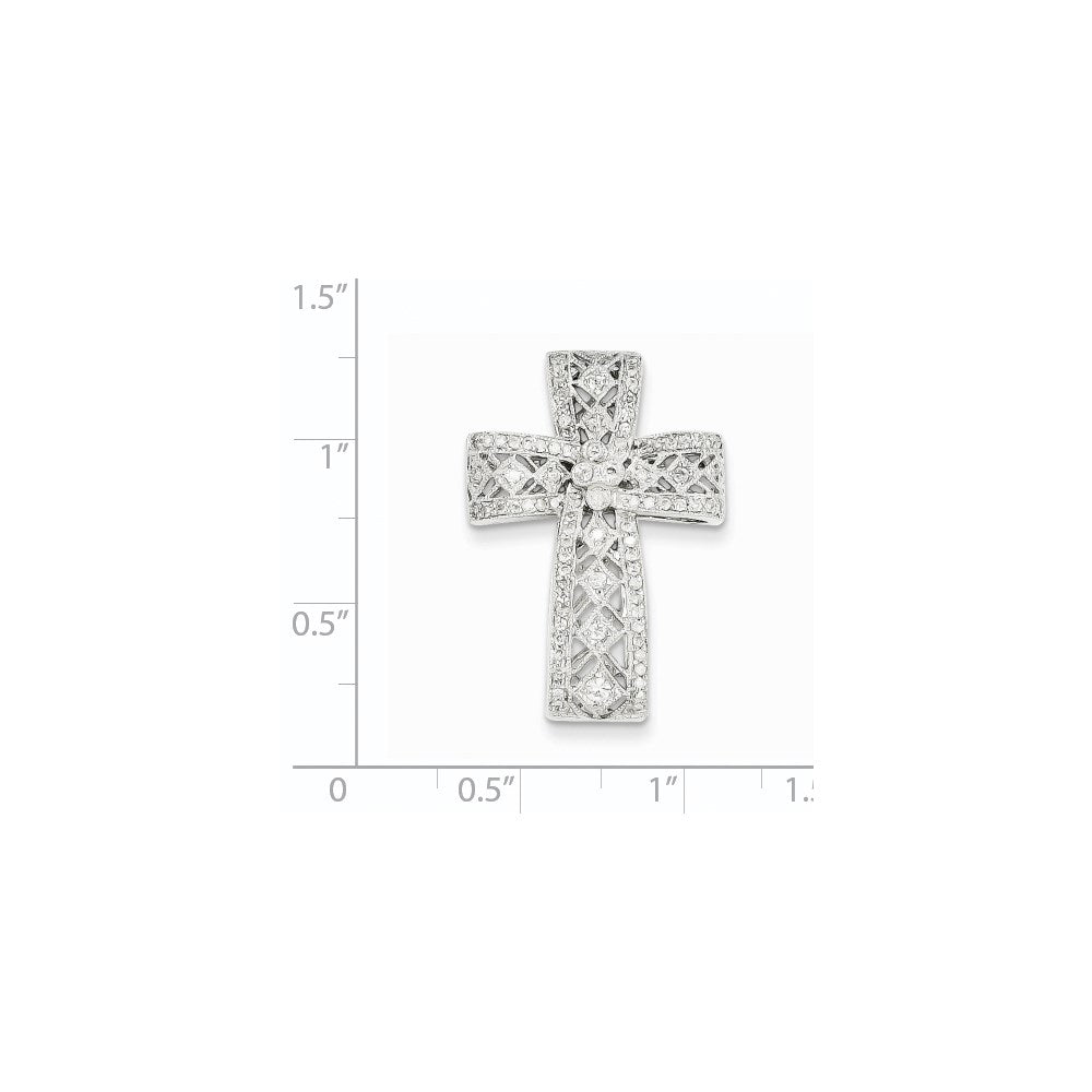 14k White Gold Diamond Filigree Cross Pendant